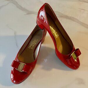 Salvatore Ferragamo Vara Bow Pumps — Red Patent Leather